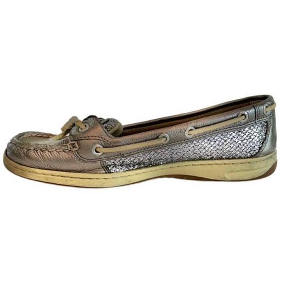 Sperry Silver Sparkle Angelfish Boat Shoe Casual Slip On Flats Size 8.5 Preppy - Picture 4 of 7